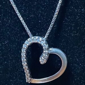 Diamond Accent Tilted Heart Outline Pendant. Pre-owned